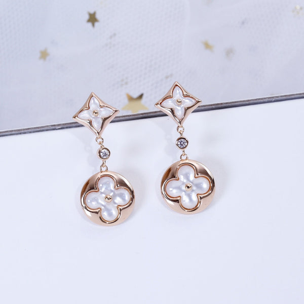 ˇShiny JewelryˇSTAR AND SUN PINK GOLD MOP DROP EARRINGS