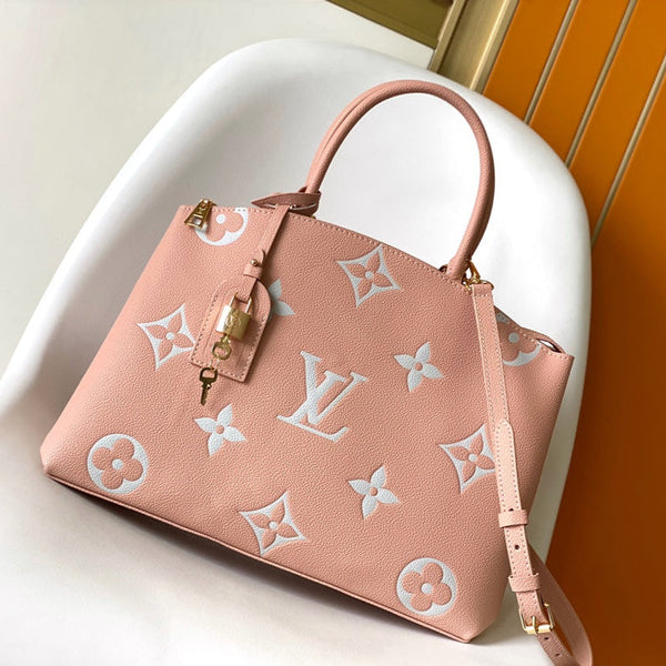 PETIT PALAIS PM LARGE SHOULDER BAG 34 IN PINK EMBOSSED COWHIDE GOLD-TONE HARDWARE