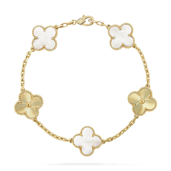 ˇShiny JewelryˇCLOVER 5 MOTIF WHITE MOP LASER BRACELET