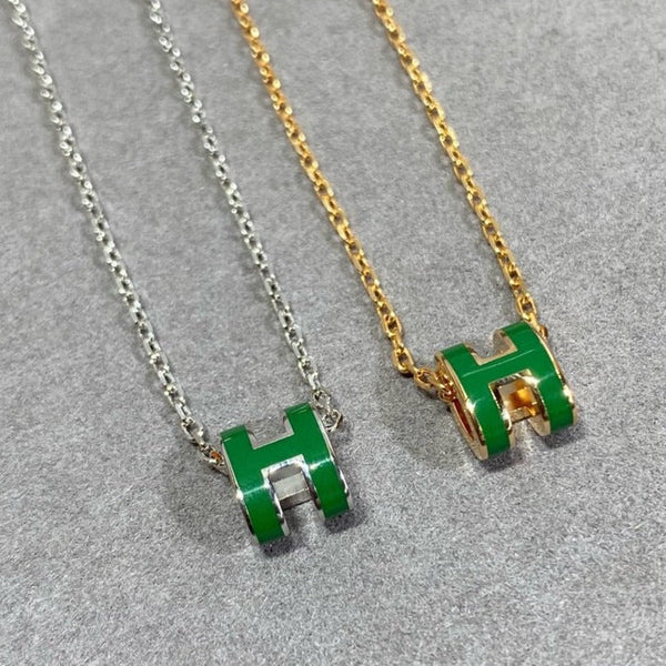 ˇShiny JewelryˇPOP H GREEN NECKLACE SILVER AND GOLD