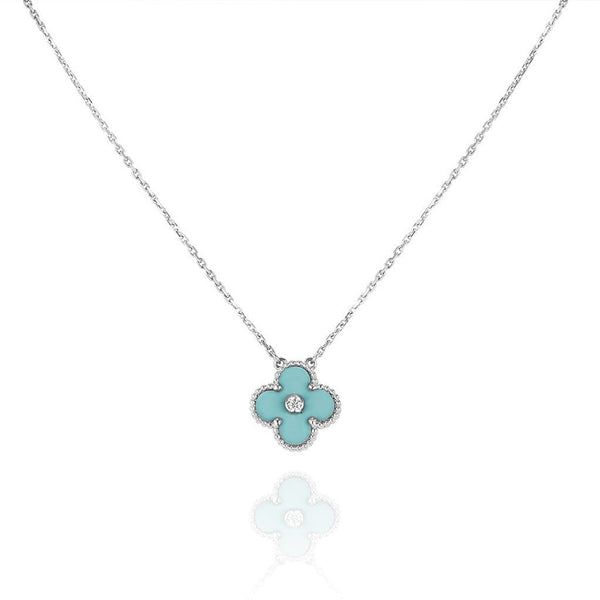 ˇShiny JewelryˇCLOVER 1 DIAMOND LIGHT BLUE SILVER NECKLACE