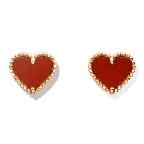 ˇShiny JewelryˇHEART CARNELIAN STUD EARRINGS