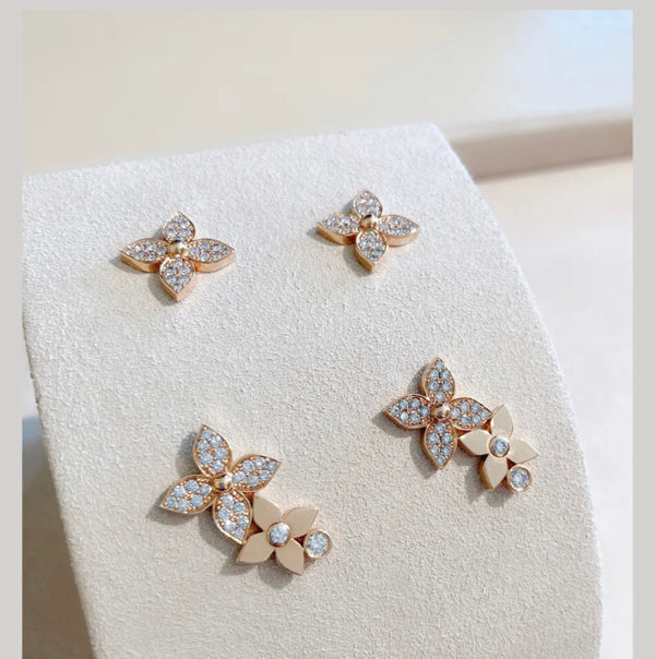 ˇShiny JewelryˇSTAR BLOSSOM STUD EARRINGS PINK GOLD DIAMONDS