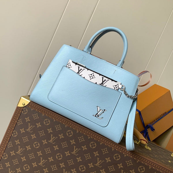 MARELLE TOTE BB BAG 30 IN BLEU NUAGE BLUE EPI GRAIN COWHIDE LEATHER