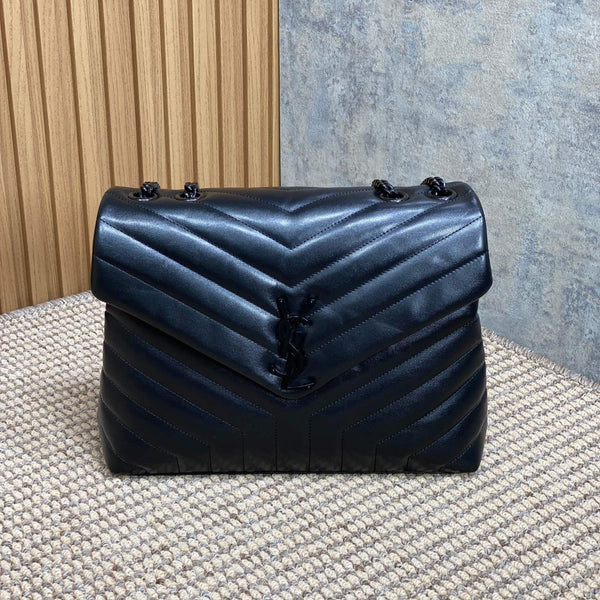 LOULOU SHOULDER BAG 32 IN BLACK QUILTED LAMBSKIN BLACK HARDWARE