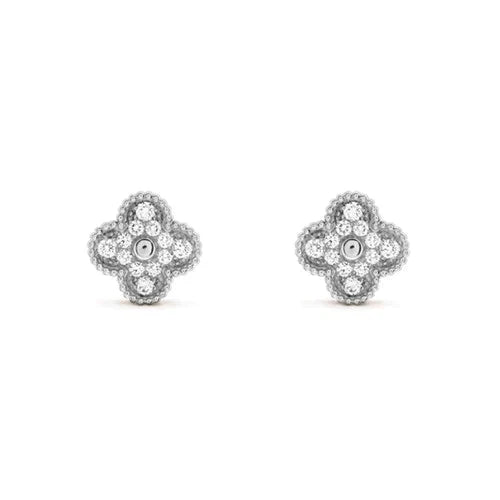 ˇShiny JewelryˇCLOVER 1 MOTIFS DIAMOND STUD EARRINGS SILVER
