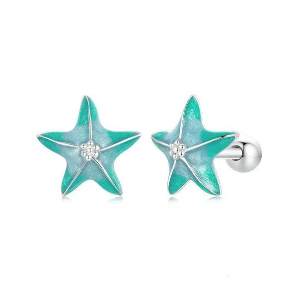 [SHINY]Blue Starfish Stud Earrings Platinum Plated Simple Earrings