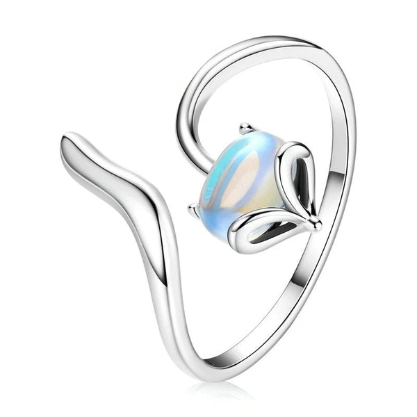 [SHINY]Moonstone Adjustable Ring 925 Sterling Silver Fox Shape Design Silver Ring