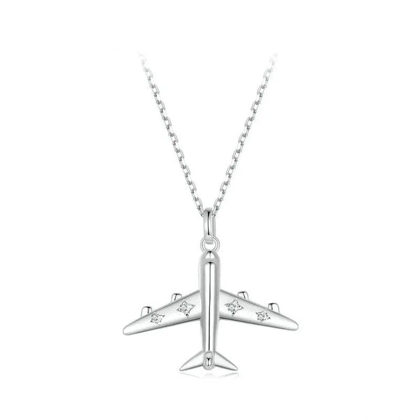 [SHINY]Delicate Airplane Pendant Necklace Platinum Plated Necklace