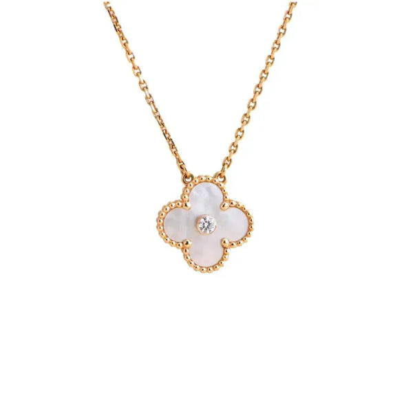 ˇShiny JewelryˇCLOVER 15MM DIAMOND WHITE FRITILLARIA NECKLACE
