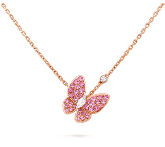 ˇShiny JewelryˇBUTTERFLY RED DIAMOND ROSE GOLD NECKLACE
