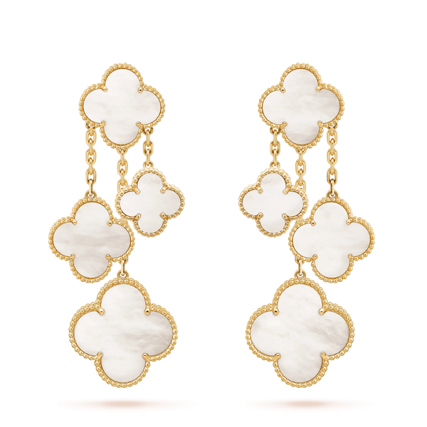 ˇShiny JewelryˇCLOVER EARRINGS WHITE MOP 4 MOTIFS GOLD