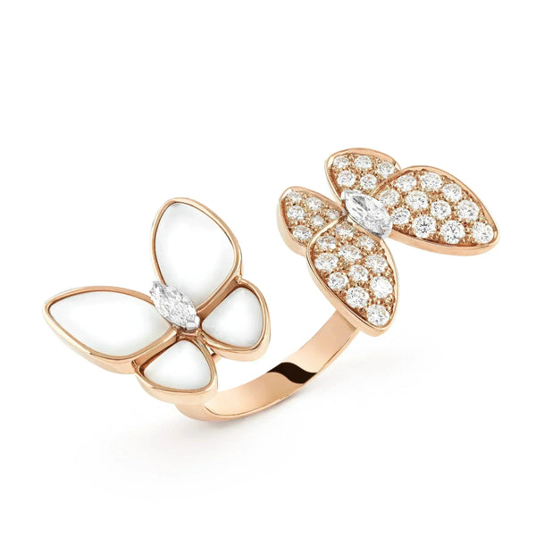 ˇShiny JewelryˇTWIN BUTTERFLY DIAMOND MOP RING